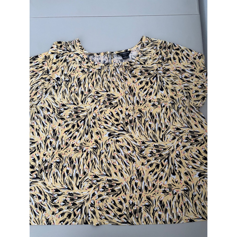Liz Claiborne Career Woman 3X Yellow Black‎ Abstract Print Top Blouse